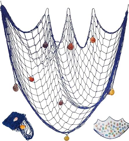Tweal Red de Peces Decorativa, red de Peces Náutica con Conchas de mar, Estilo Mediterráneo para Fiesta, Decoración Colgante de Pared, 78 x 39 Pulgadas, azul Tweal Red de Peces Decorativa, red de Peces Náutica con Conchas de mar, Estilo Mediterráneo para Fiesta, Decoración Colgante de Pared, 78 x 39 Pulgadas, azul