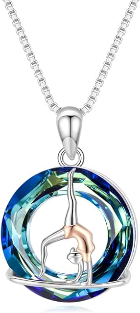TwoAnts Collar De Gimnasia Collar De Equipo De Gimnasta De Plata De Ley 925 Con Colgante De Cristal Regalos De JoyeríA De Gimnasia Para Mujeres Adolescentes NiñAs