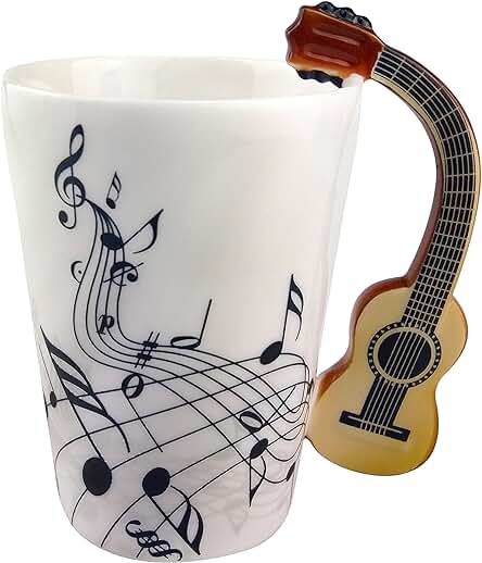 Ufengke Creativo Guitarra De Grano De Madera Tazas Mug De Porcelana Tazas De Café Personalizadas, Notas Musicales Taza De Té De Cerámica, Para Regalo, La Familia Y La Oficina