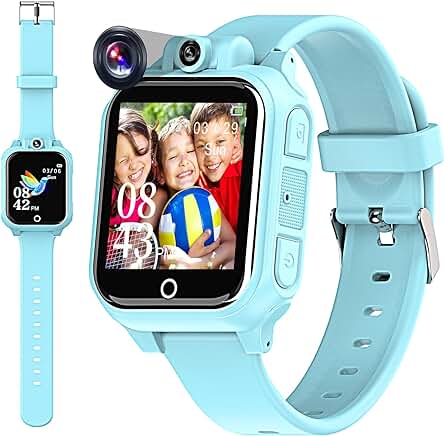 Umblue Juguetes Niños, Reloj Inteligente Niños, Regalos Niños 3 4 5 6 7 8 9 10 11 12 Años, Smartwatch Niños con Cámara Giratoria de 90° Pantalla Táctil Reloj Juguetes de Regalos Niños（Azul）