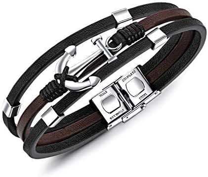 Unendlich U Pulsera Ancla para Hombre Infinito U Pulsera de Cuero de Tres Capas Acero Inoxidable, Idea Regalo para Hombre Unendlich U Pulsera Ancla para Hombre Infinito U Pulsera de Cuero de Tres Capas Acero Inoxidable, Idea Regalo para Hombre