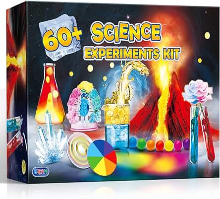 UNGLINGA 60+ Juego Experimentos 4-6-8-12 Años, STEM Ciencia Educativos Con Juego de Química, Cristal que Crece, Volcán en Erupción, Color Mágico