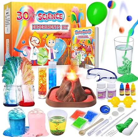 UNGLINGA Kits de Ciencia 30+ Experimentos para Niños de 4 5 6 7 8 9 10 Años, Juguetes Educativos STEM, Regalos para Niños y Niñas, Juego de Química, bola Rebotante, Volcán, Herramientas Científicas