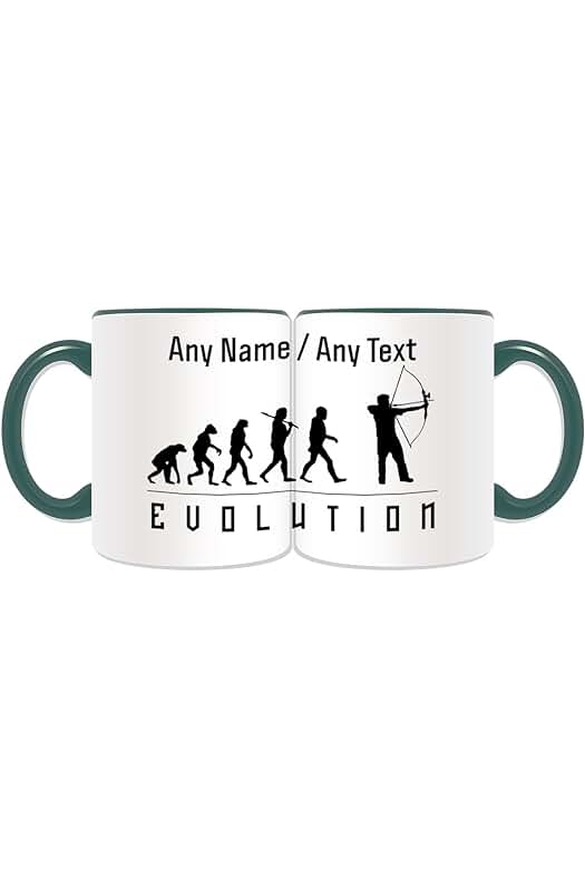 UNIGIFT Regalo Personalizado UNIGIFT – Taza de tiro con arco (Evolución Envuelta en Color), Mensaje de Cualquier Nombre en único, Juego Olímpico Esquema del Jugador de Equipo, Flecha, Arquero Bowman