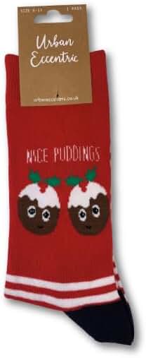 Urban Eccentric Calcetines de Navidad Unisex Nice Puddings | Regalo | 1 par | Calcetines Ricos en Algodón | Calcetines Premium | Novedad | Regalos, Multicolor, 6-11