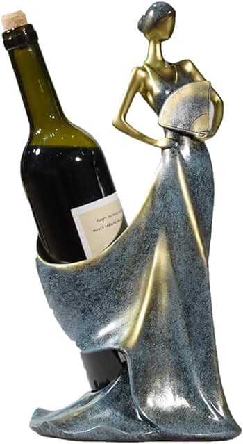 UVAN ART Artesanía Belleza Botellero Estatua Adornos Plegable Fan Girl Soporte para Botella de Vino Escultura de Resina Soporte de Vino Rojo Accesorios Hogar Bar Decoración Regalo