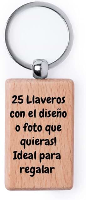 Uvimark - Artículos Publicitarios - Merchandising - Llaveros de Madera Personalizados - 25, Originales - Regalo - Empresa - Detalles de Boda