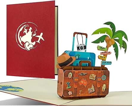 Vale de Viaje, Tarjeta de Cupón con Maletín 3D Desplegable para Vacaciones, Regalo para un Viaje Mundial, Crucero, Viaje, Hotel I Hermosa idea de Regalo, C28