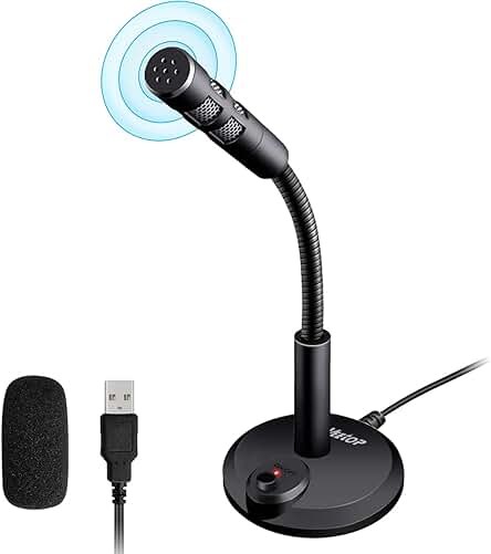 VEEtOP Microfono pc, USB Micrófono de Escritorio con Botón de Silencio para Videoconferencias de Negocios, Lecciones en Línea, Grabación, Podcasting, Juegos, Chat, Compatible con PC, Portátil, Mac