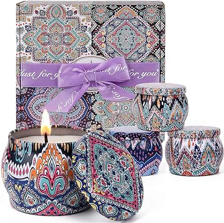 Velas Aromaticas Juego de Regalo con 4 Perfume Alivio Estrés Aromaterapia Soja Cera para Ella, de Yoga para Cumpleaños, Día de la Madre