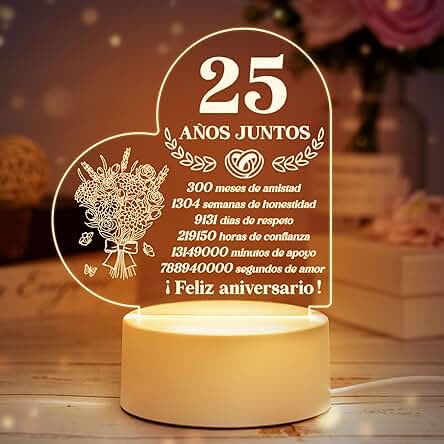 Vetbuosa Regalos 25 Aniversario de Boda, Bodas de Plata, Lámpara de Noche, Regalos Bodas de Plata, Regalo 25 Aniversario Boda, Bodas de Plata 25 Aniversario, 25 Aniversario Bodas de Plata