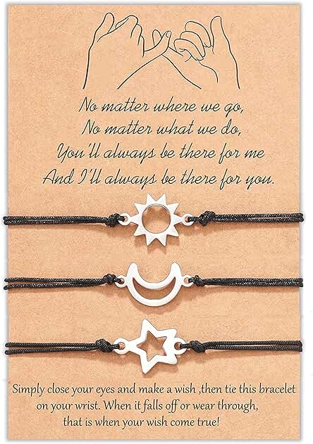 VGWON Promesa Meñique Pulsera de la Amistad, Pulsera de la Hermana, Regalo para Bestie y Mejor Amigo, 3 Pulseras de Sol, Luna y Estrellas Hechas a mano