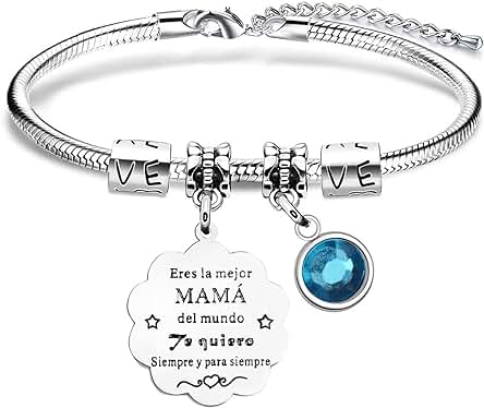 VGWON Regalo para el Día de la Madre, Pulsera para Mamá con Caja de Regalo, Pulsera de Acero Inoxidable 316L con Letras Láser, Regalo Navidad Cumpleaños para Mamá