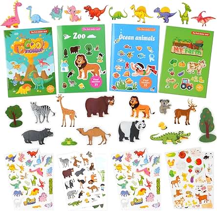 Vicloon Libros de Pegatinas Reutilizables para Niños, 4 Piezas Juguete Educativo para Niñas Mayores de 3 Años, Regalo de Cumpleaños para Niños Pequeños, Juguetes Educativos con Pegatinas