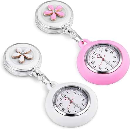 Vicloon Reloj de Enfermera con Broche, 2 Piezas Reloj de Bolsillo para Enfermera con Broche para Reloj Paraméd Nurse Fob, Retráctil Enfermería Fob Relojes, Regalo para Enfermera Doctor