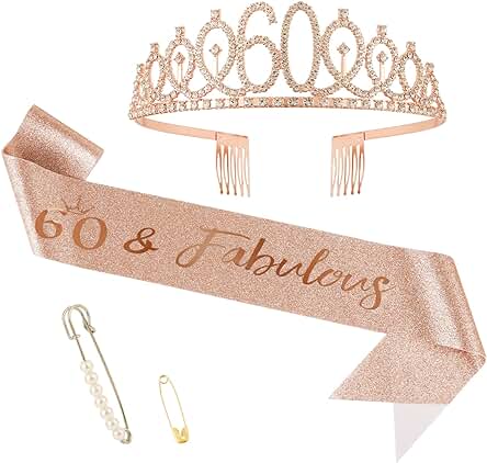 Victse 60 Años Cumpleaños Corona, Oro Rosa 60 Diadema Tiara para Mujer 60 Años, Cristal Tiara Corona para Fiestas de Feliz Cumpleaños Favores Decoraciones