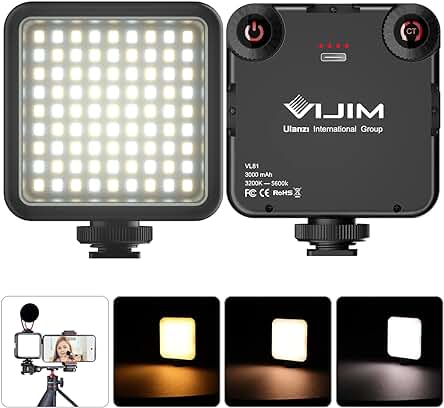 VIJIM 81 Luz de Video LED Temperatura de Color Luz de Cámara Ajustable Luz de Fotografía + 3200k-5600k CRI95 para IPhone dji Osmo Móvil 3 Pocket Vlog Light 3000mAh Batería Tipo-C