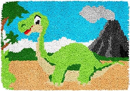VIONNPPT Juego de Alfombras de Anudación con Diseño de Dibujos Animados en 3D, Alfombra de Punto para ti Mismo, Regalo para Niños y Adultos, kit de Bricolaje con Preimpresión (dinosaurios, 60 cm x 40