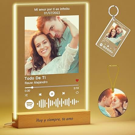 Voryusmer Placa Spotify Personalizada - Regalo Aniversario, Pareja, Novio, Novia - Regalo Original y Personalizado con Foto - Placa de Metacrilato con Canción de Spotify - con Base de Madera