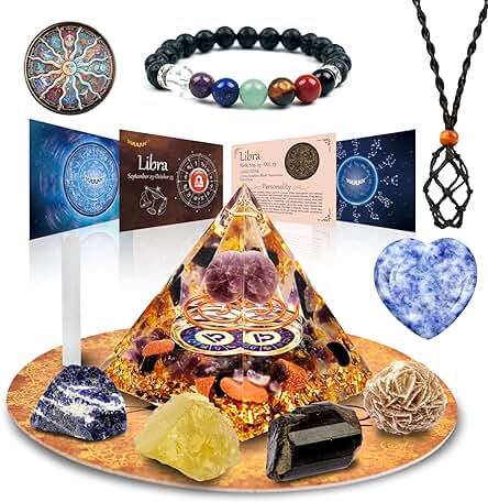 VuUUuv Horóscopo Orgone Pirámide ，Libra Cristal Curativo Set de Regalo ，Zodiac Signo Piedras a Companion Birthstone, para Astrología ，Reiki，Energy, Meditación