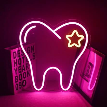 Wanxing Señal de Neón de Tooth, Color rosa Neón para la Práctica Dental Dental con Dientes LED para Decoración de Pared, Cartel de Neón para Odontología, Regalo para Dentista, Estudiante, Dentista,