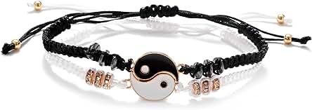 Weekiss 2 Pulseras de Cordón Ajustable Yin Yang a Juego para Amistad, Relación, Novio, Novia, Mejor Amigo, Pulseras, Pulseras Trenzadas Hechas a mano para el Mejor Amigo con Tarjeta de Regalo
