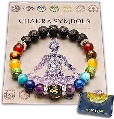 WICCSTAR Pulsera Chakras Piedras Joyería Curativa De Christal WICCSTAR Pulsera Chakras Piedras Joyería Curativa De Christal