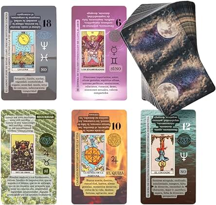 Witchy Cauldron - Baraja de Cartas de Tarot en Español para Principiantes, con Significado y Palabras Clave, Chakra, Planeta, Afirmación, Invertido, Zodíaco