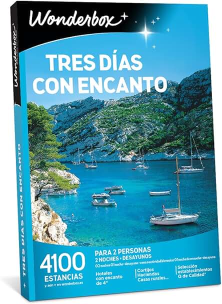 Wonderbox - Caja Regalo - Tres Días con Encanto - 4100 Estancias - 2 Noches + Desayunos - Hotel con Encanto de 4* - Ideas Regalo Mujer, Ideas Regalo Original Hombre