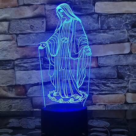 Xdorra Lámpara Creativa 3D de la Virgen María con luz LED de 7 Colores para Decoración de Dormitorio, Lámpara de mesa LED Especial, Regalos Cristianos