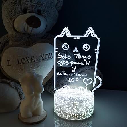XpertHomeZ Lampara Personalizada para Escribir Mensajes - Pizarra Led con Forma de Gatito con Mando a Distancia - Regalos San Valentin Mujer - Hombre - Pareja - Novios - Niños - Incluye Rotulador