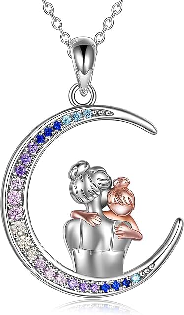YAFEINI Collar de Mamá Plata de ley Madre Hija Luna Colgante Collar Joyas Día de la Madre Cumpleaños Aniversario de Bodas para Mamá Madre Hija