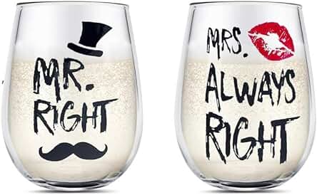 Yalucky Copas de vino Mr Right and Mrs Always Right para Parejas, Regalo de Pareja, Regalo de Compromiso, Regalo de Boda, Juego de Copas de vino sin Tallo, Aniversario de boda Yalucky Copas de vino Mr Right and Mrs Always Right para Parejas, Regalo de Pareja, Regalo de Compromiso, Regalo de Boda, Juego de Copas de vino sin Tallo, Aniversario de boda