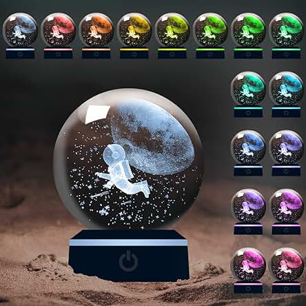 YATOSEEN Astronauta 3D y Bola de Cristal Lunar con Luz Nocturna Multicolor, Cristal K9 Modelo Mini Astronauta Volando en la Luna, Regalo para Niños Amigos Pareja Festival de Cumpleaños YATOSEEN Astronauta 3D y Bola de Cristal Lunar con Luz Nocturna Multicolor, Cristal K9 Modelo Mini Astronauta Volando en la Luna, Regalo para Niños Amigos Pareja Festival de Cumpleaños