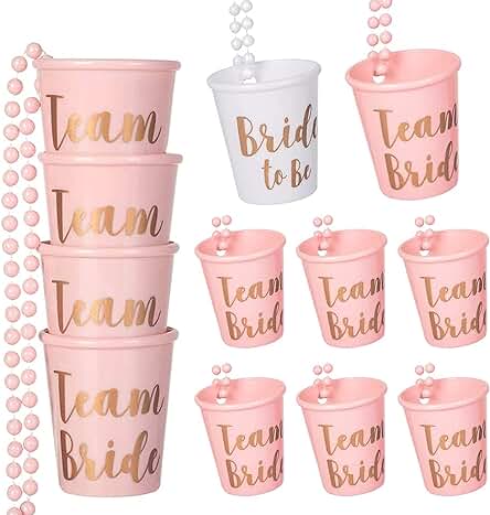 YeahBoom 12 Piezas Vasos de Chupito con Cadena para Novia,Equipo Novia Novio Be Beaded Nupcial,Collares de Novia de Vaso de Chupito de Plástico con Cuentas,Collares de Fiesta Nupcia