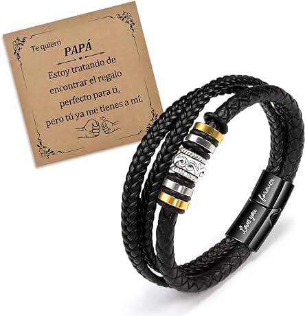 YELUWA Pulsera de Cuero Trenzado Para Papá Y El Abuelo con Caja Negra Y Tarjeta, Regalo Para el Día Del Padre Y Cumpleaños, Pulsera Para Hombre Con Texto Grabado a Láser