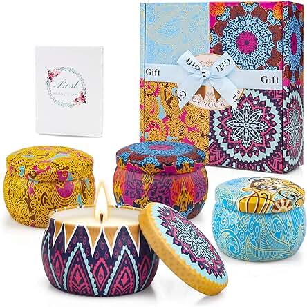 Yinuo Candle Yinuo Candle Velas Aromáticas de Cera de Soja, 4x5,65 oz Velas Perfumadas, Regalos Originales para Mujer, Ideal para Yoga, Baño, Dormitorio y Relajación