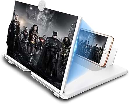 Yongheng 14" Lupa para Móvil, Lupa de Pantalla de Teléfono Anti 3D, Soporte Plegable Portátil, Adecuado para Videos y Juegos, Compatible con Todos los Teléfonos Inteligentes (Blanco)