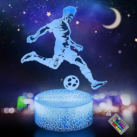 Yoyduck Luces Nocturnas de Juguete de Fútbol 3D, Control Remoto, Lámpara de Ilusión LED que Cambia de 16 Colores, Regalos de Festival de Cumpleaños para Niños