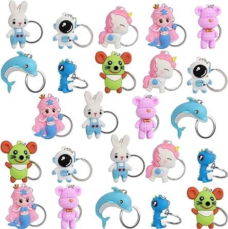 Yuechen 24PCS Llaveros Animal de Dibujos Animados, 3D Llavero Niños Cumpleaños,Regalos Fiesta Cumpleaños para Niños,Detalles Cumpleaños para Infantiles Niños Niñas