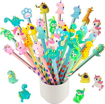 Yuechen 30 Lapices Niños, Lápices de Madera Infantiles，Lápices Triangulares con Tapa de Animales Cartoon - Regalo para Cumpleaños, Niños en el Colegio y Festividades