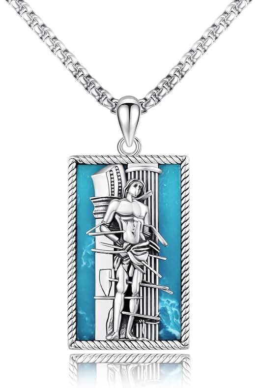 YueYuan Collar de San Sebastián para Hombre, Plata de ley 925, Medalla de San Sebastián, Medalla Católica, Santo Sebastián, Colgante, Joyas, Regalos, Talismán, Amuleto, Plata Esterlina
