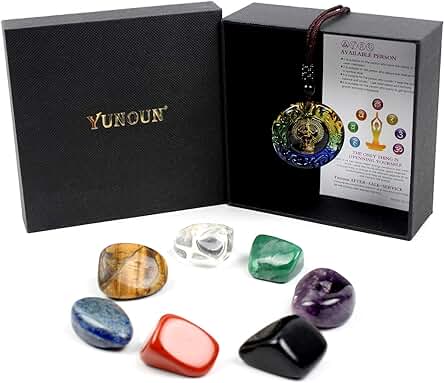 Yunoun Chakra Stones Cristales Curativos, Terapia de Cristal, Meditación, Reiki - Juego de 7 Chakras Yunoun Chakra Stones Cristales Curativos, Terapia de Cristal, Meditación, Reiki - Juego de 7 Chakras
