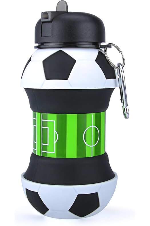 YverLand YverLand Botella de agua Plegable para Niños y Niñas sin bpa. Cantimplora Infantil para Camping, Personalizada con tu Deporte. Balón de agua Compacto para Regalo. Pelota (Futbol)