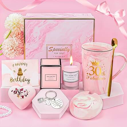 YYDSXK Regalo Cumpleaños Mujer 30 Años, Rosa Taza de Café 7 Piezas Set Regalo de Cumpleaños para Mujer, Cumpleaños Regalos Originales para Amigas, Hermanas, Madres