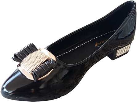 Zapatos - Bailarinas para Mujer - Brillante - Lazo - Hebilla de Color Dorado - Color Negro - zqb - 107