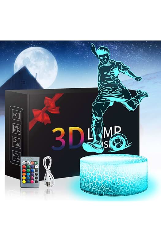 Zeaky Fútbol 3D Luz Nocturna LED Ilusión Lámpara Juguetes con 16 Cambios de Color y Mando a Distancia para Niños o Niñas