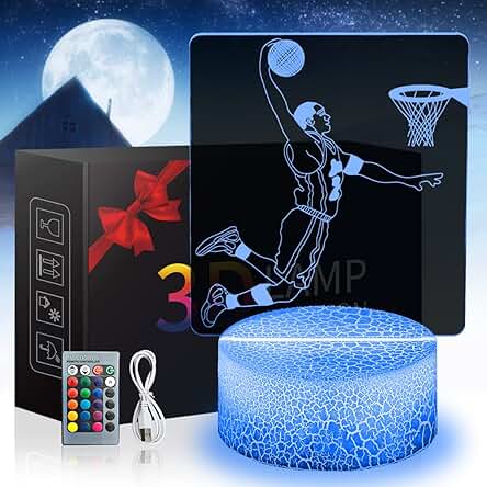 Zeaky Luz Nocturna de Jugador de Baloncesto en 3D, Lámpara de Juguete de Baloncesto que Cambia de Color, Regalo de Cumpleaños de Navidad Para Niños o Niñas