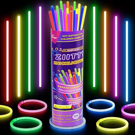 Ziitty Barras Luminosas, 100 Pulseras Luminosas Fluorescentes y 100 Conectores, Neon Kits para Crear Pulseras y Collares, Fiesta Navideña Boda Fiesta Cumpleaños Decoracion Regalo para Niños Adultos