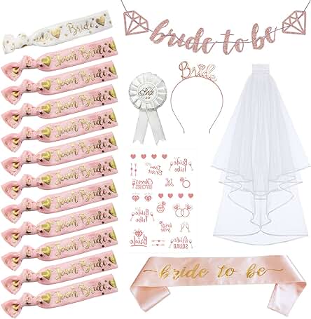 ZOCONE 18 PCS Bride to Be Sash and Veil Despedida Soltera Accesorios, Disfraz Despedida Soltera Complementos Despedida de Soltera con Tiara Despedida Soltera Velo Novia Diadema Despedida Soltera